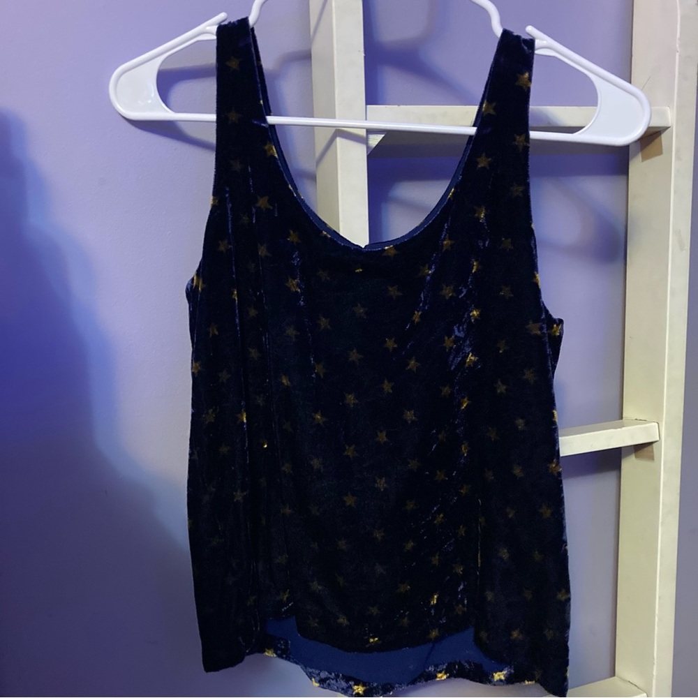 Blue and gold velvet star top